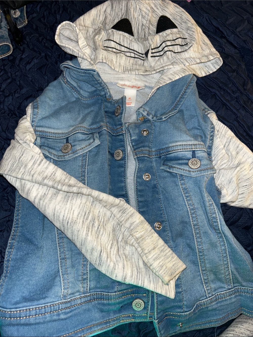 Kids 4t Cat & Jack Light Blue Denim Jacket with Heather Gray Cat Hood